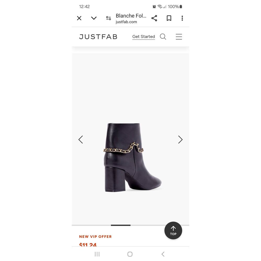 New Size 9 JustFab Black Blanche Booties Ankle Boots Faux Leather Gold Chain